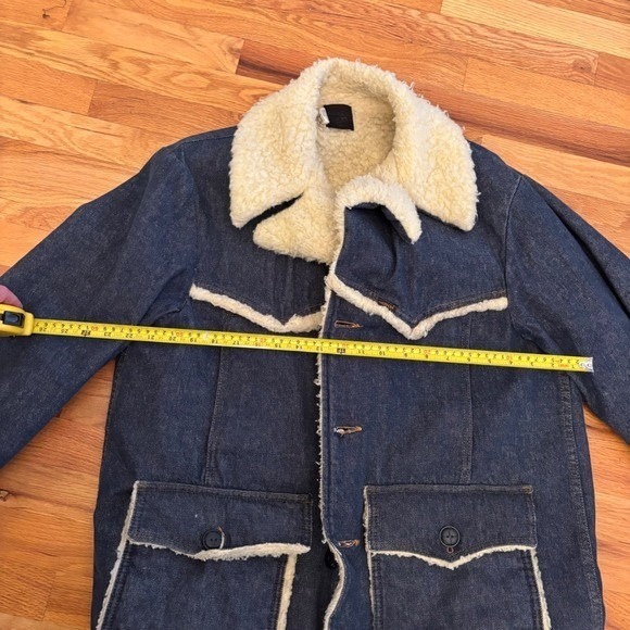 Vintage Sherpa Lined Sears Denim Jacket Mens 44R Western Style Shearling Collar - Picture 4 of 12